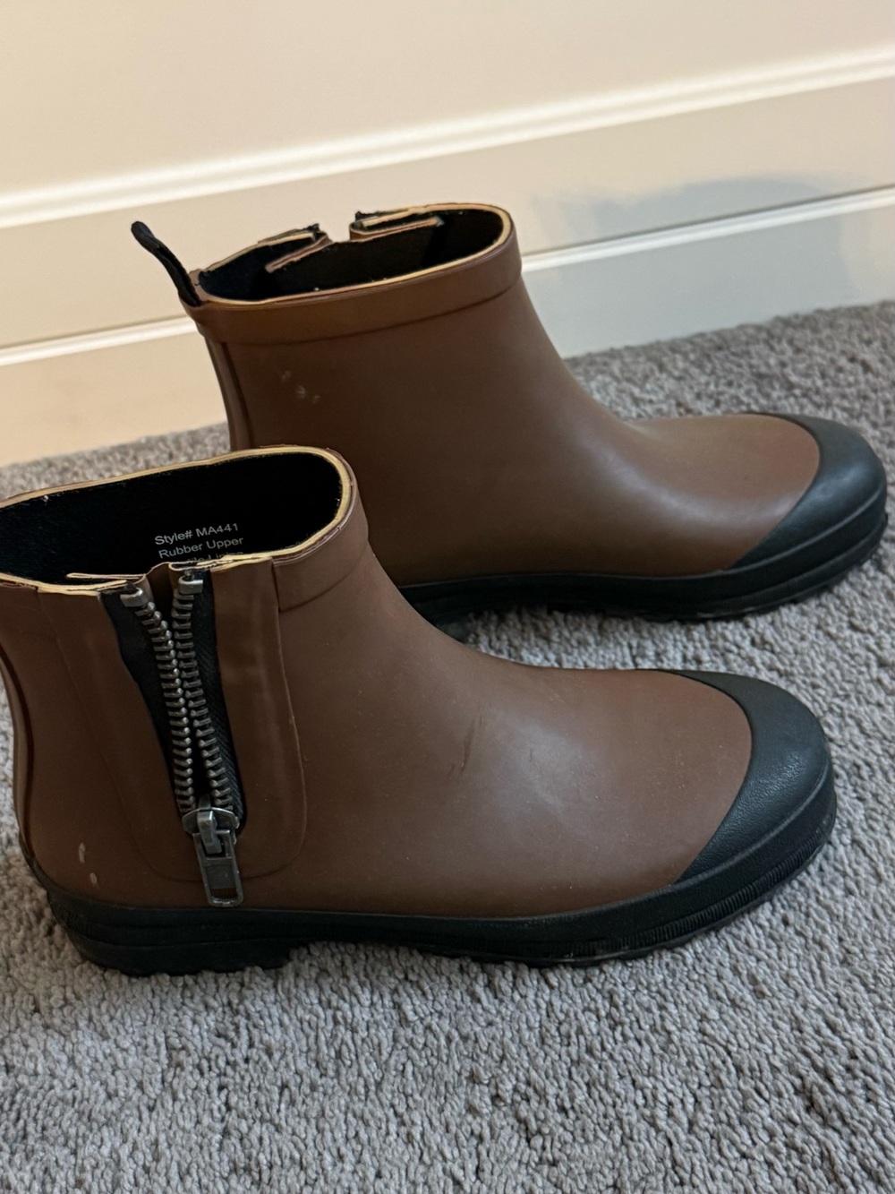 Madewell Women Brown Rain Boots Rubber Ankle Boots with Side Zipper